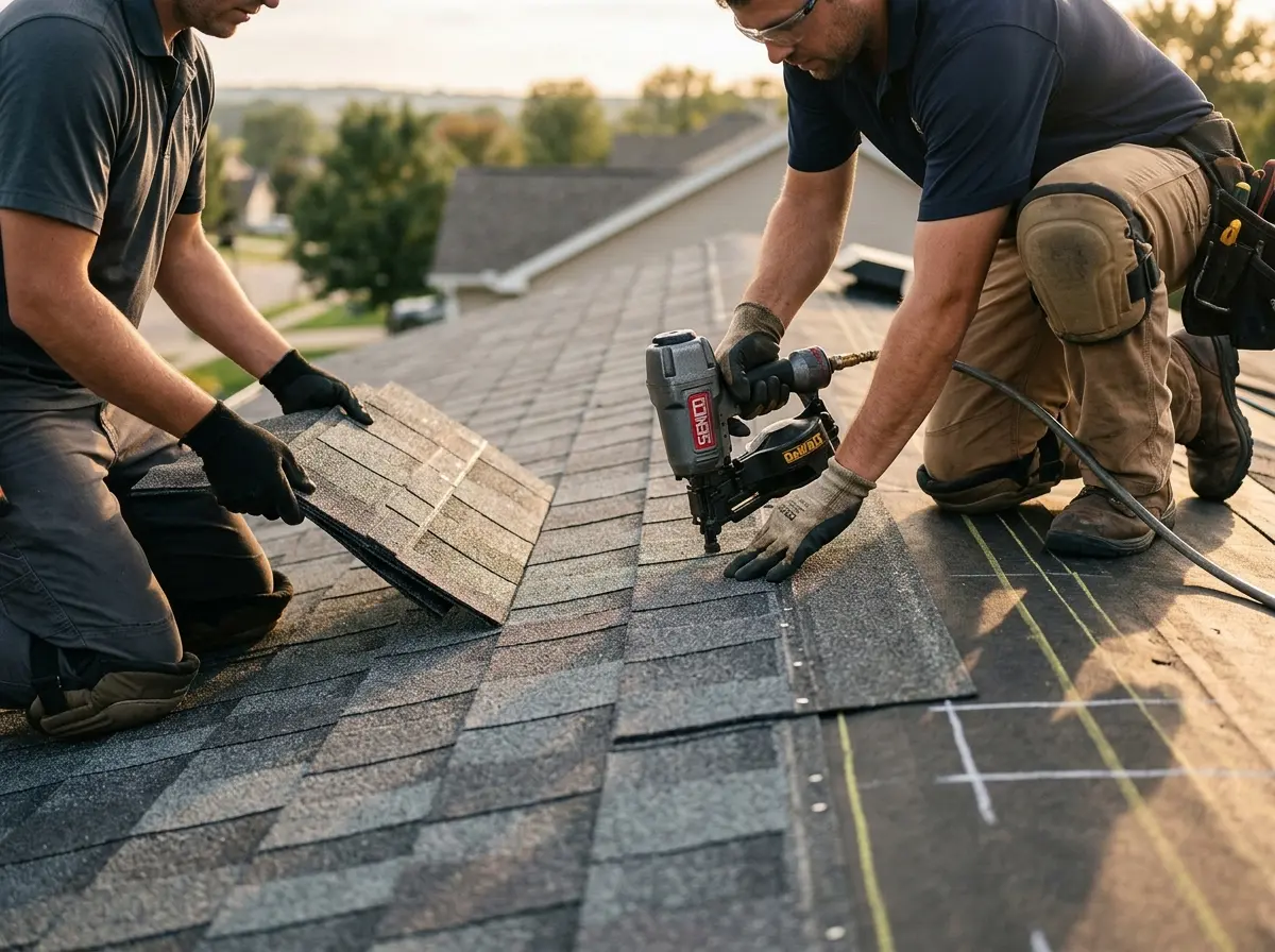 Professional roofer working on a residential roof in Wekiwa Springs